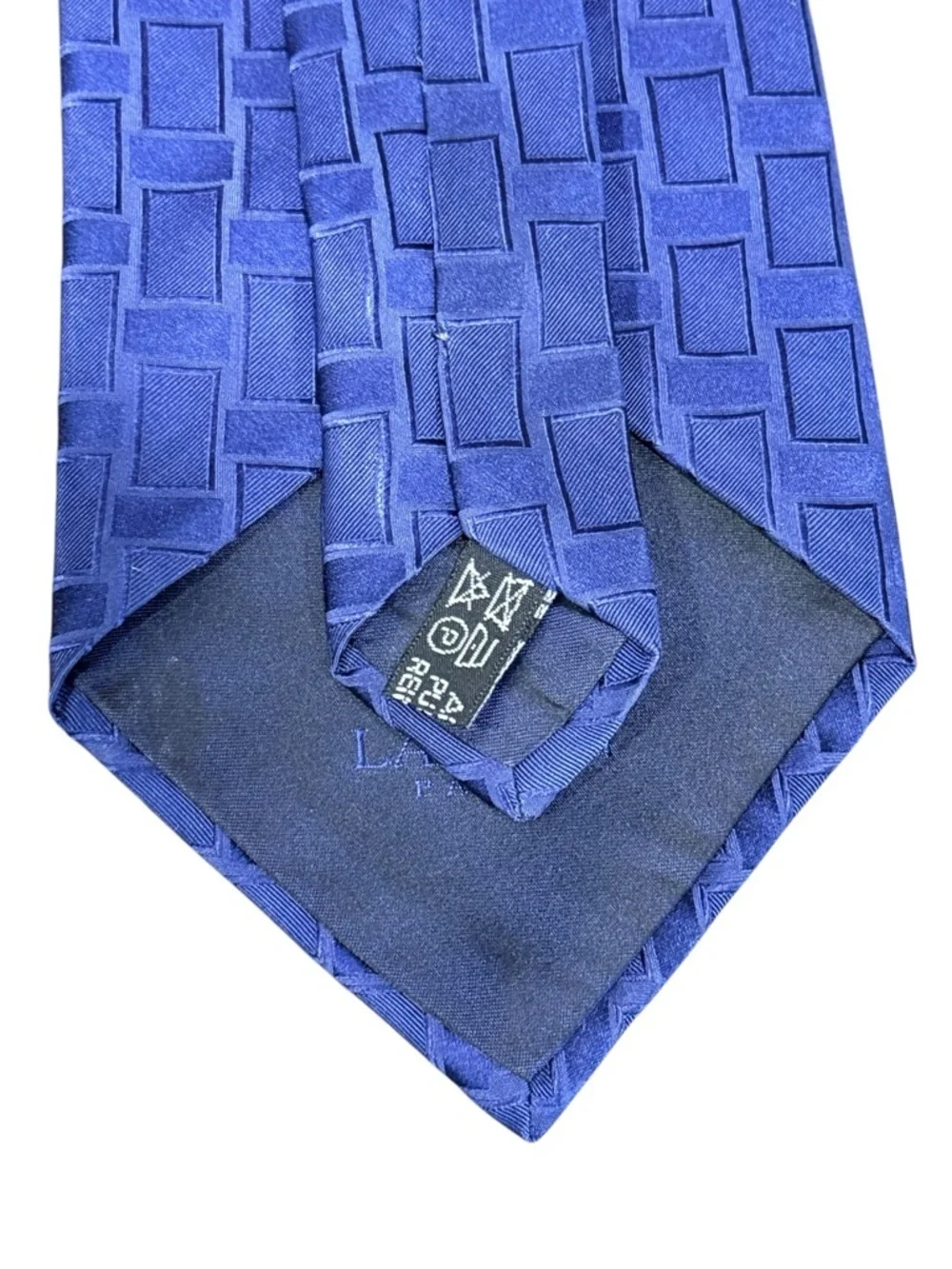 Lanvin Silk Necktie Navy Tone-on-Tone Jacquard Basketweave Geometric 3.75